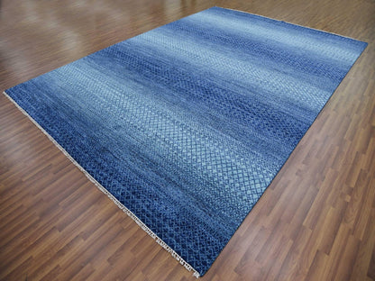 Blue 9'10" x 14'0" Modern and Contemporary Hand knotted Wool Rug - Sku: O079167
