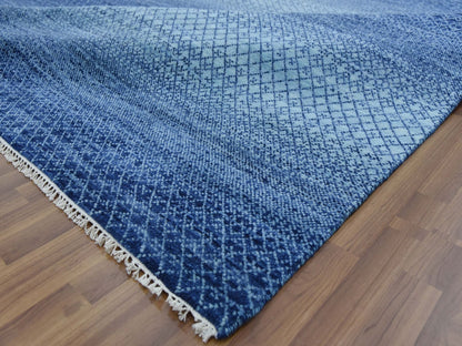 Blue 9'10" x 14'0" Modern and Contemporary Hand knotted Wool Rug - Sku: O079167