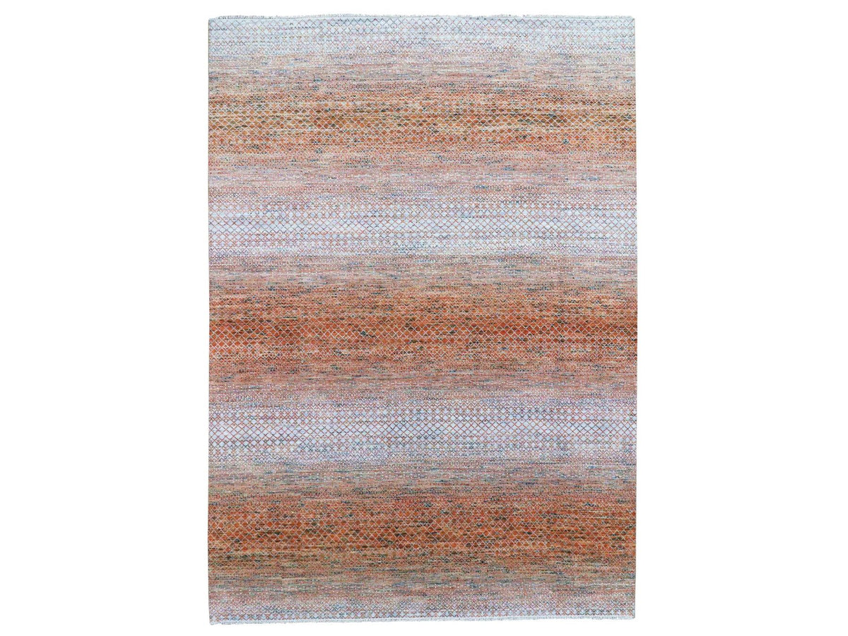 Modern / Contemporary hand-knotted wool rug in Orange, 9'10" x 13'10" — SKU O079168