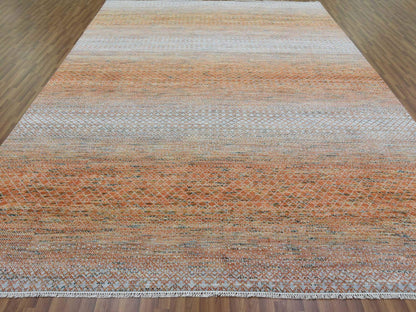 Modern / Contemporary hand-knotted wool rug in Orange, 9'10" x 13'10" — SKU O079168 (view 2)
