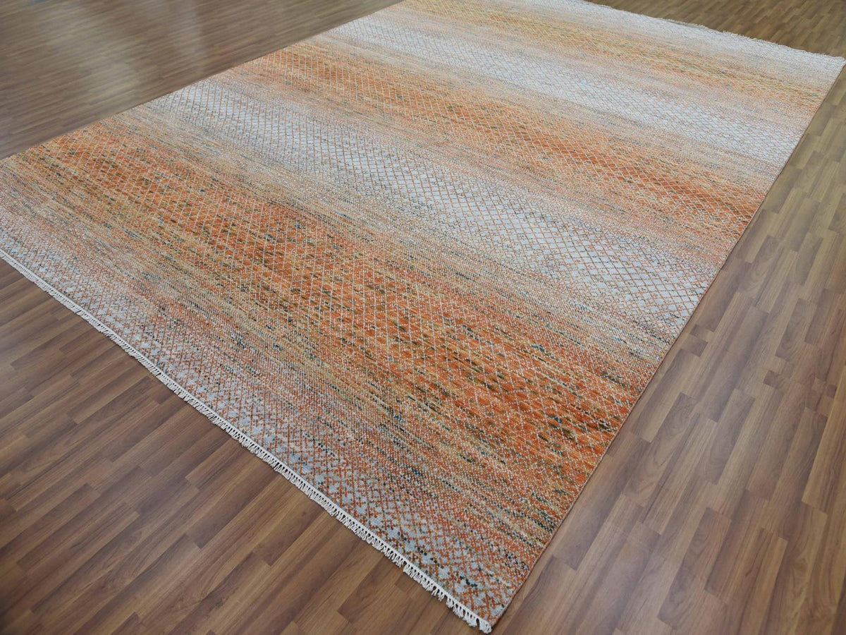 Modern / Contemporary hand-knotted wool rug in Orange, 9'10" x 13'10" — SKU O079168 (view 3)