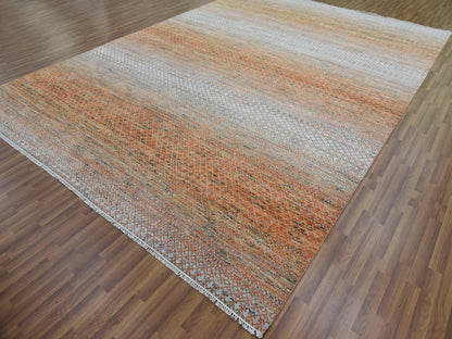 Modern / Contemporary hand-knotted wool rug in Orange, 9'10" x 13'10" — SKU O079168 (view 3)
