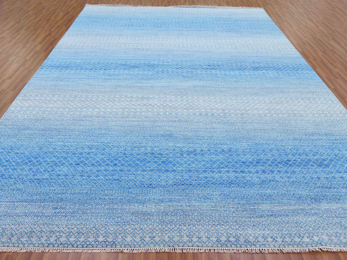 Modern / Contemporary hand-knotted wool rug in Blue, 10' x 14'3" — SKU O079169 (view 2)