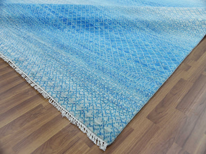 Blue 10'0" x 14'3" Modern and Contemporary Hand knotted Wool Rug - Sku: O079169