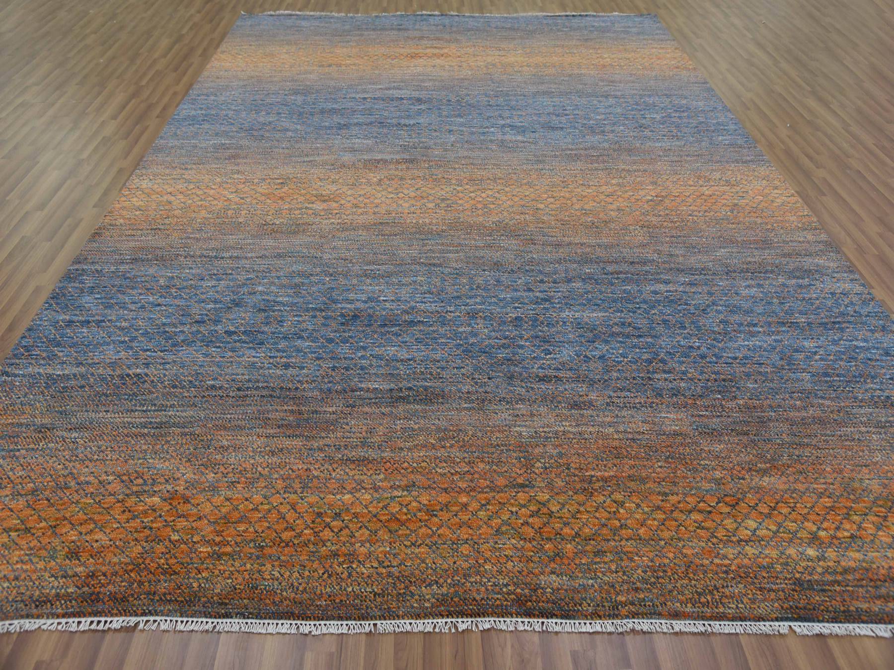Modern / Contemporary hand-knotted wool rug in Orange, 10' x 14'5" — SKU O079171 (view 2)