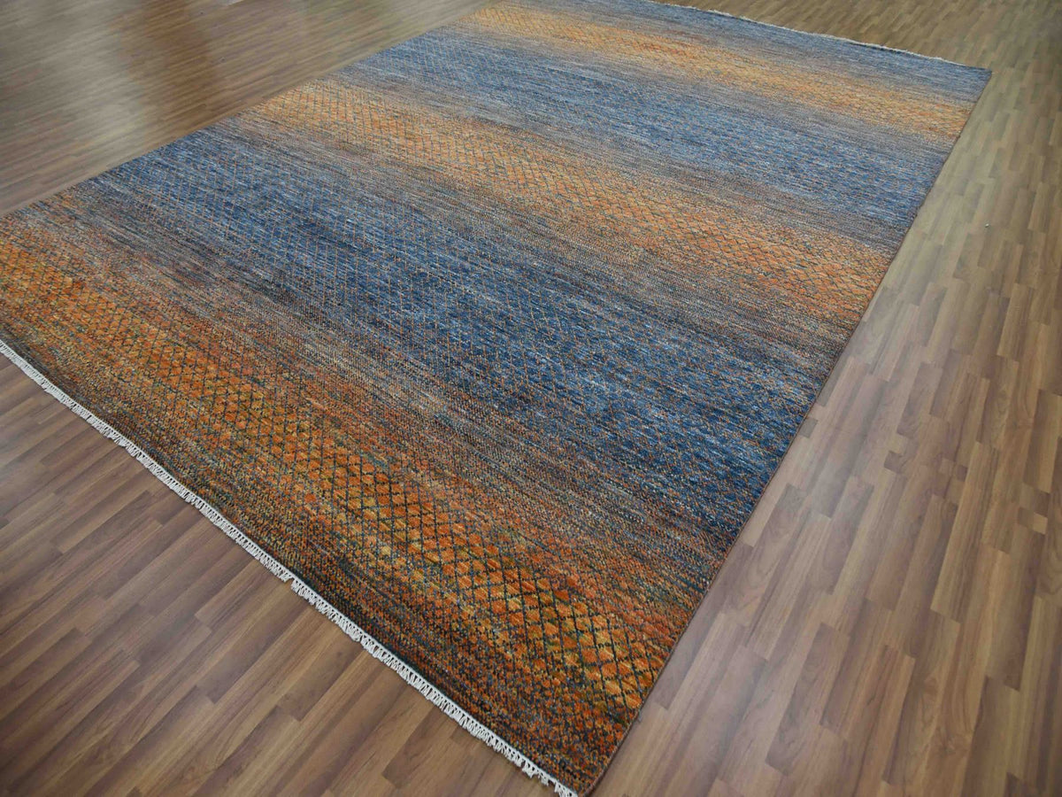 Modern / Contemporary hand-knotted wool rug in Orange, 10' x 14'5" — SKU O079171 (view 3)