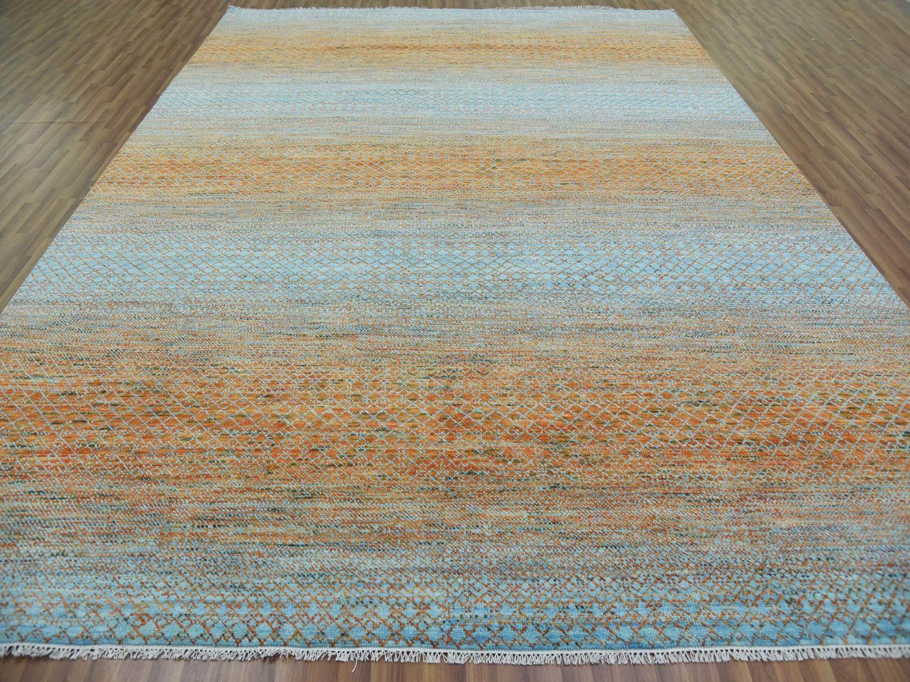 Modern / Contemporary hand-knotted wool rug in Orange, 10'1" x 14' — SKU O079174 (view 2)