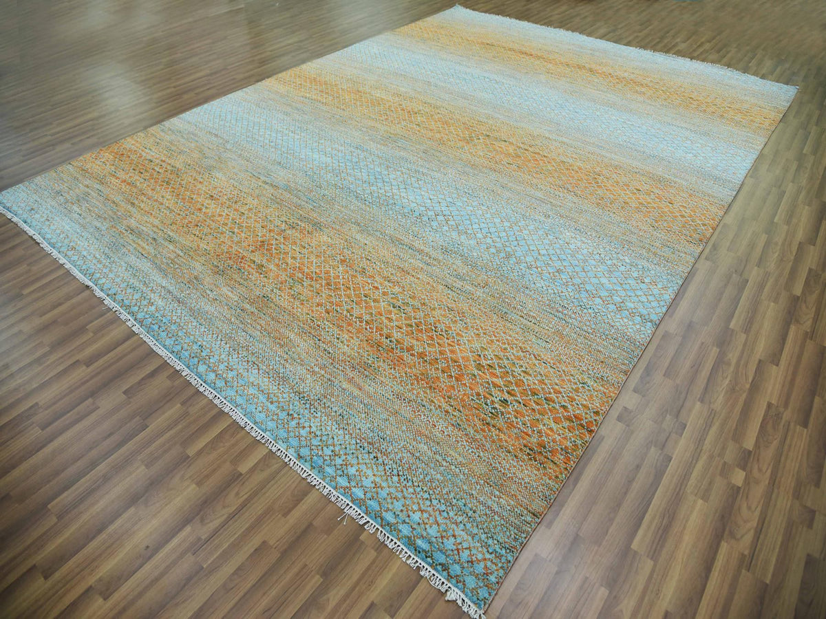 Modern / Contemporary hand-knotted wool rug in Orange, 10'1" x 14' — SKU O079174 (view 3)