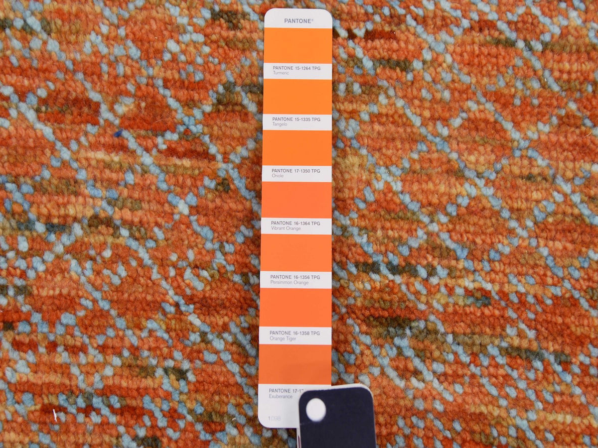 Modern / Contemporary hand-knotted wool rug in Orange, 10'1" x 14' — SKU O079174 (view 7)