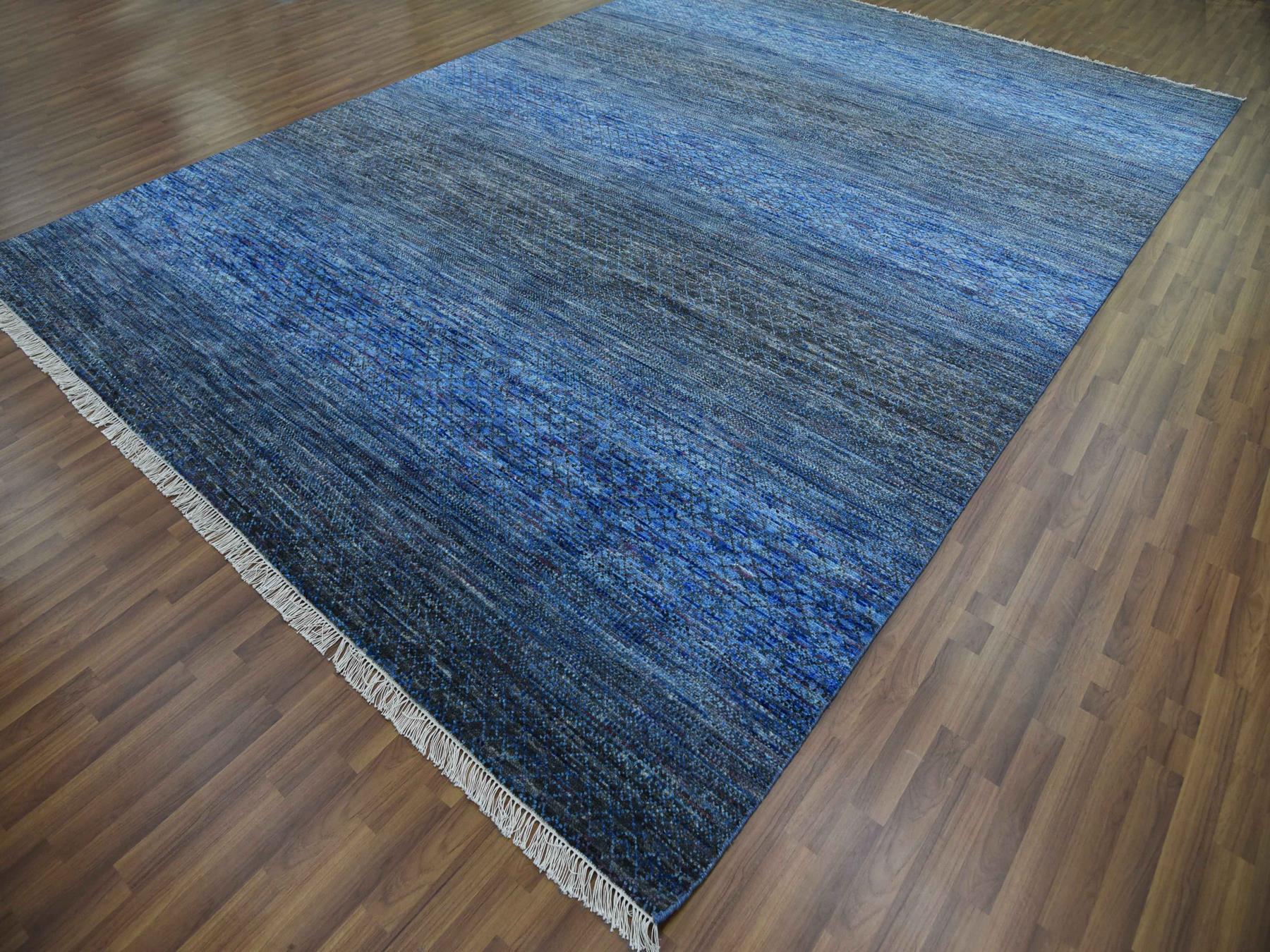 Modern / Contemporary hand-knotted wool rug in Blue, 10' x 14' — SKU O079179 (view 3)