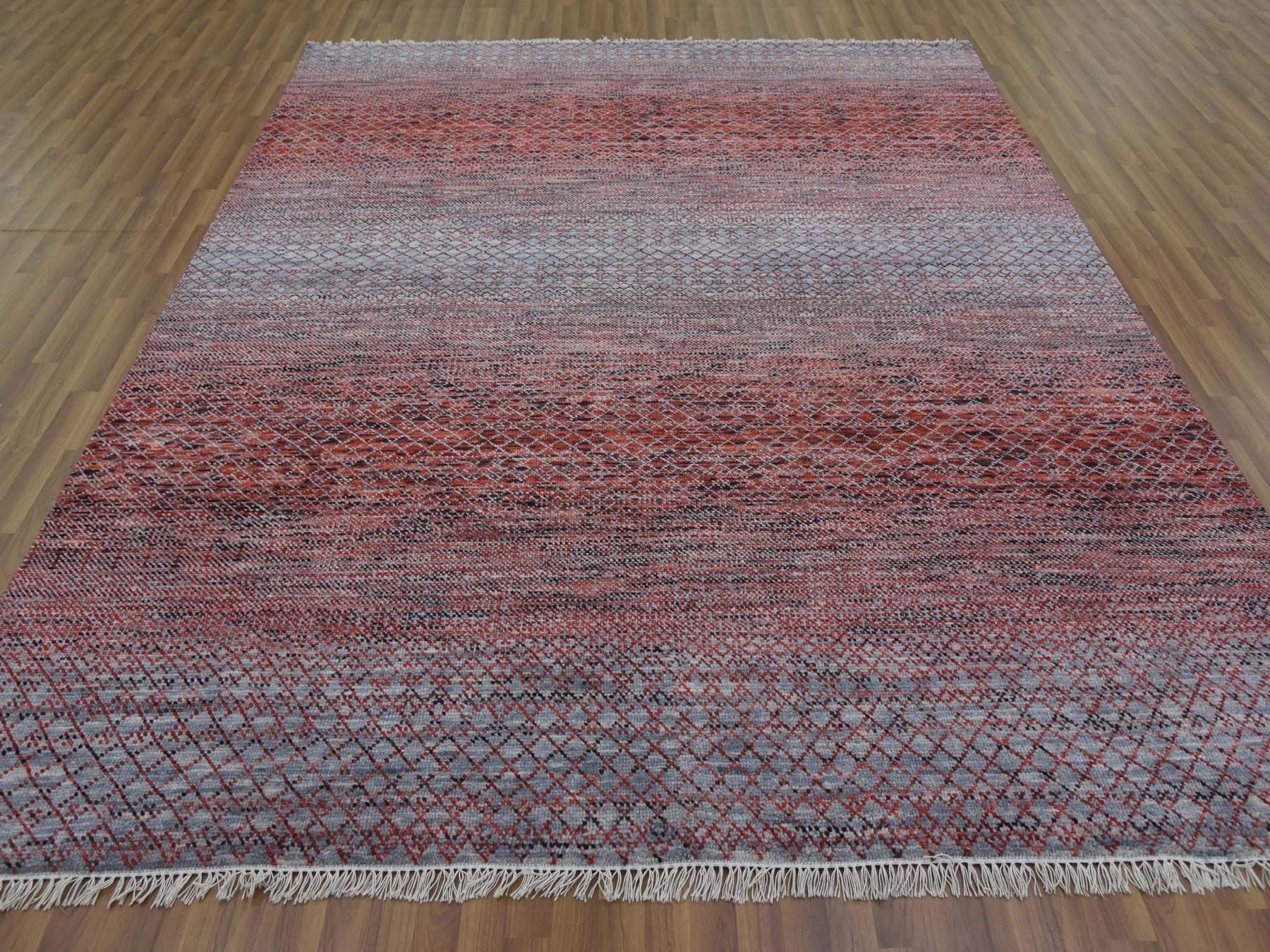 Modern / Contemporary hand-knotted wool rug in Red, 8' x 9'10" — SKU O079188 (view 2)