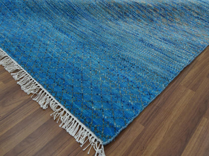 Blue 8'2" x 10'0" Modern and Contemporary Hand knotted Wool Rug - Sku: O079191