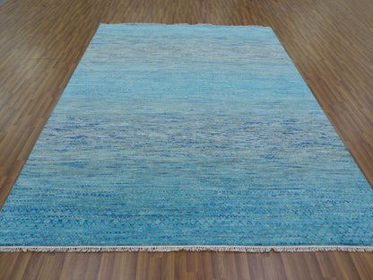 Blue 8'0" x 9'10" Modern and Contemporary Hand knotted Wool Rug - Sku: O079202