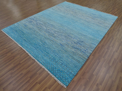 Blue 8'0" x 9'10" Modern and Contemporary Hand knotted Wool Rug - Sku: O079202