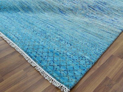 Blue 8'0" x 9'10" Modern and Contemporary Hand knotted Wool Rug - Sku: O079202