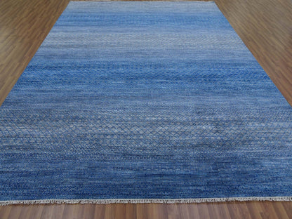 Blue 9'3" x 12'6" Modern and Contemporary Hand knotted Wool Rug - Sku: O079215