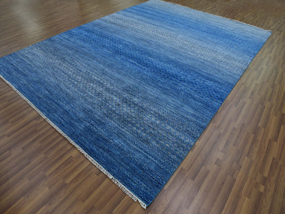 Blue 9'3" x 12'6" Modern and Contemporary Hand knotted Wool Rug - Sku: O079215