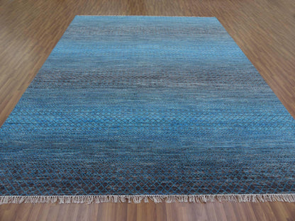 Blue 9'4" x 12'1" Modern and Contemporary Hand knotted Wool Rug - Sku: O079219