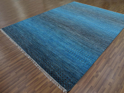 Blue 9'4" x 12'1" Modern and Contemporary Hand knotted Wool Rug - Sku: O079219