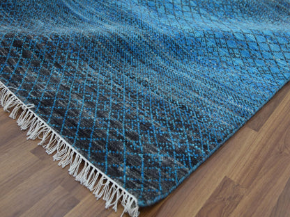 Blue 9'4" x 12'1" Modern and Contemporary Hand knotted Wool Rug - Sku: O079219