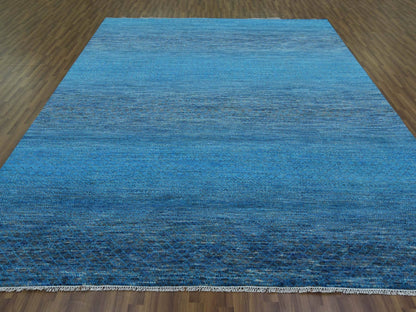 Blue 9'1" x 11'10" Modern and Contemporary Hand knotted Wool Rug - Sku: O079221