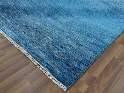 Blue 9'1" x 11'10" Modern and Contemporary Hand knotted Wool Rug - Sku: O079221