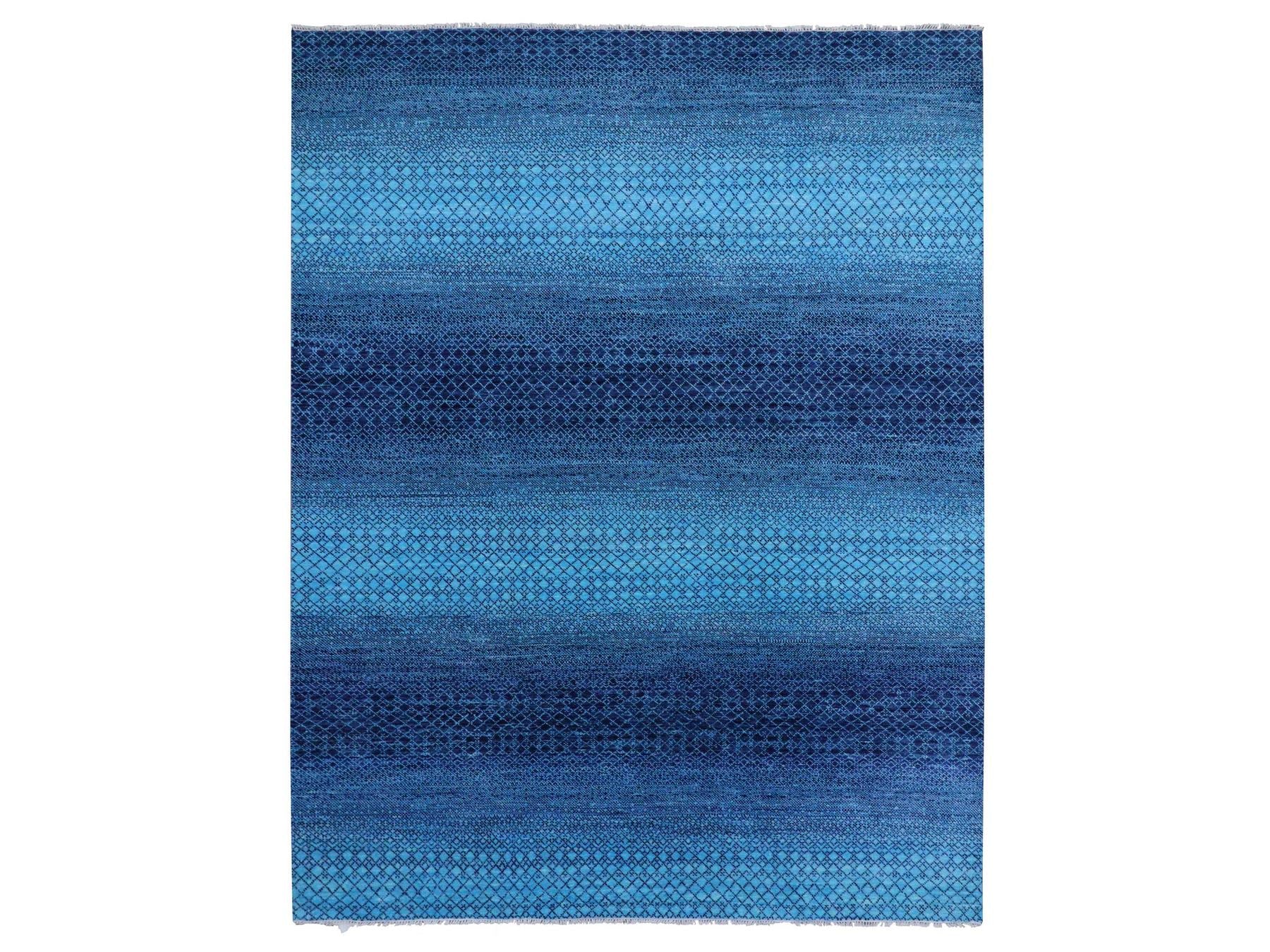 Modern / Contemporary hand-knotted wool rug in Blue, 9'1" x 11'8" — SKU O079227