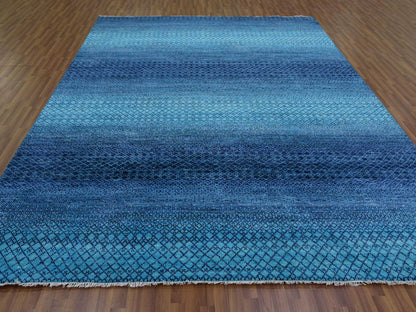 Blue 9'1" x 11'8" Modern and Contemporary Hand knotted Wool Rug - Sku: O079227