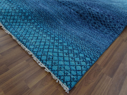 Blue 9'1" x 11'8" Modern and Contemporary Hand knotted Wool Rug - Sku: O079227