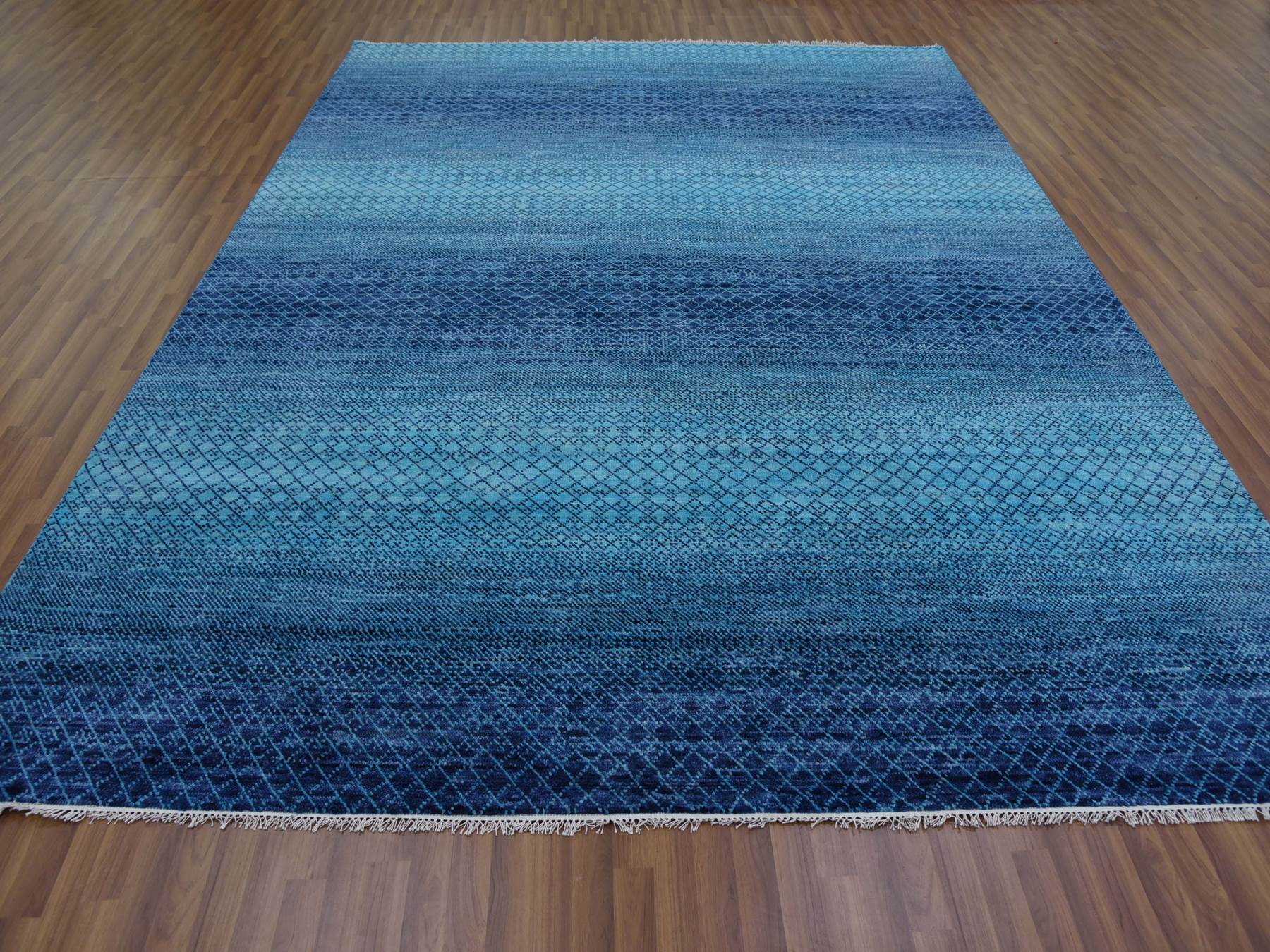 Modern / Contemporary hand-knotted wool rug in Blue, 9' x 11'7" — SKU O079233 (view 2)