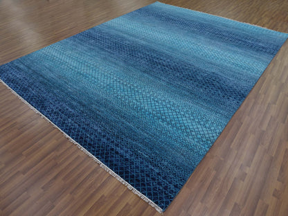 Blue 9'0" x 11'7" Modern and Contemporary Hand knotted Wool Rug - Sku: O079233