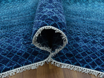 Blue 9'0" x 11'7" Modern and Contemporary Hand knotted Wool Rug - Sku: O079233