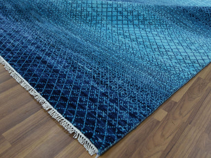 Blue 9'0" x 11'7" Modern and Contemporary Hand knotted Wool Rug - Sku: O079233