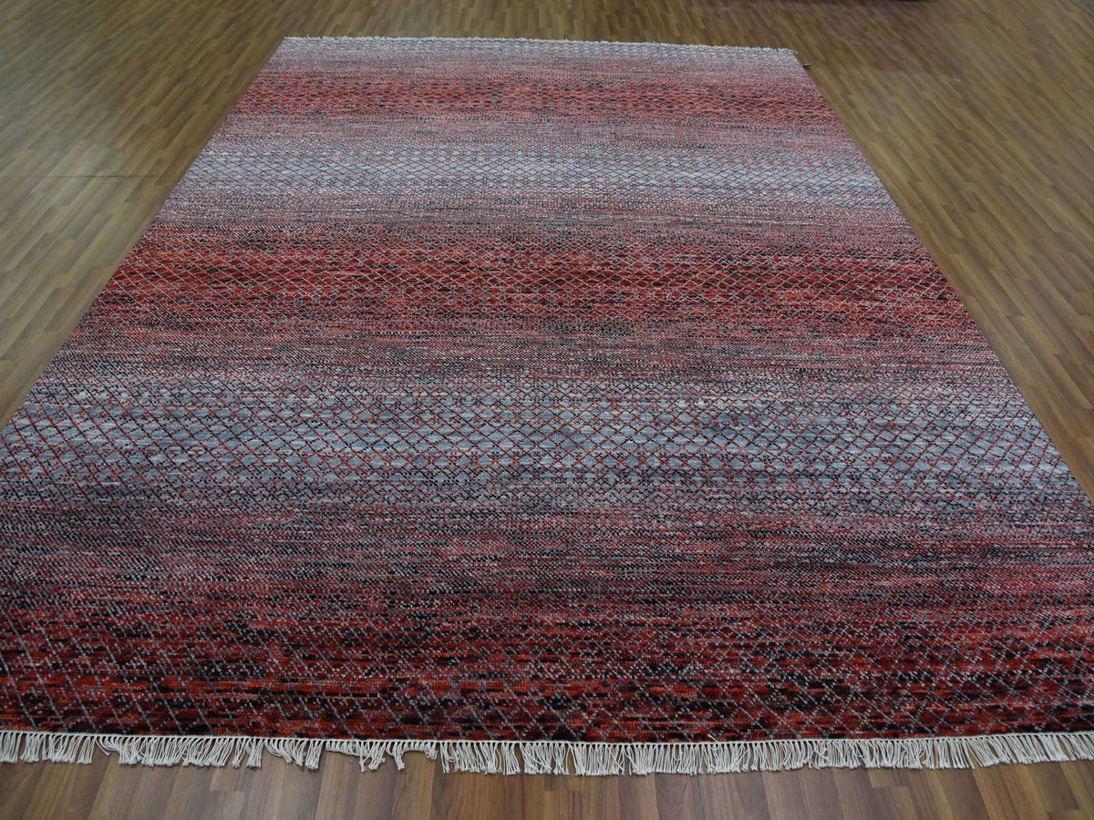 Modern / Contemporary hand-knotted wool rug in Red, 9'1" x 12'1" — SKU O079238 (view 2)