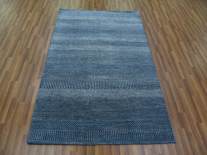 Blue 4'1" x 6'1" Modern and Contemporary Hand knotted Wool/Silk Rug - Sku: O079242
