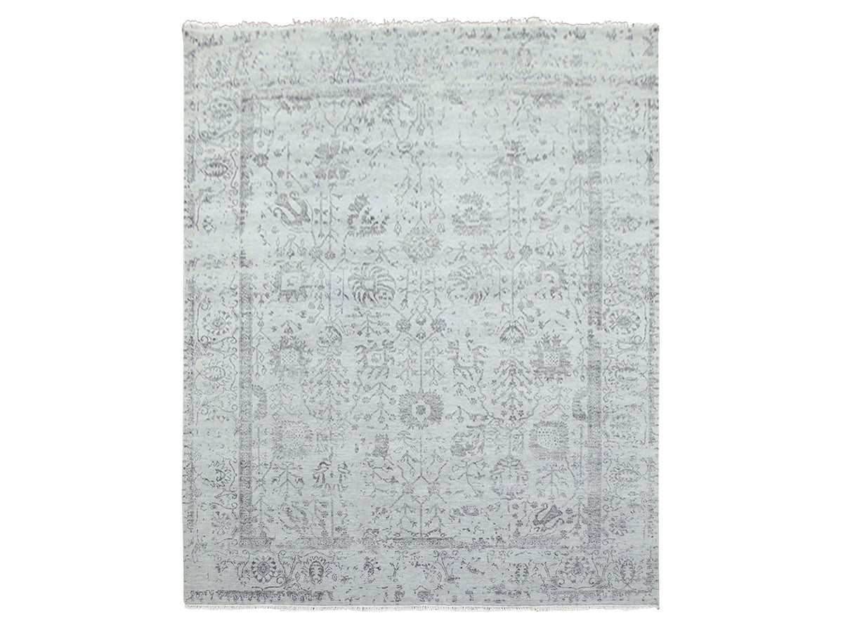 Tabriz Transitional hand-knotted wool/silk rug in Gray & Silver Gray, 8' x 9'10" — SKU O079274