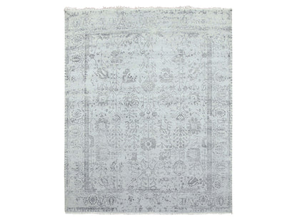 Tabriz Transitional hand-knotted wool/silk rug in Gray & Silver Gray, 8' x 9'10" — SKU O079274
