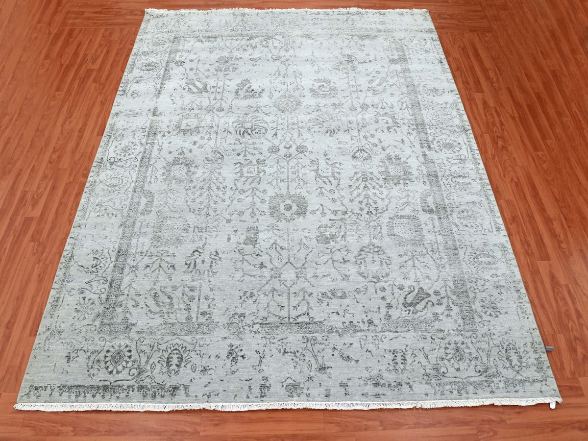 Tabriz Transitional hand-knotted wool/silk rug in Gray & Silver Gray, 8' x 9'10" — SKU O079274 (view 2)