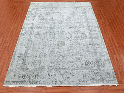 Tabriz Transitional hand-knotted wool/silk rug in Gray & Silver Gray, 8' x 9'10" — SKU O079274 (view 2)