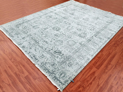 Tabriz Transitional hand-knotted wool/silk rug in Gray & Silver Gray, 8' x 9'10" — SKU O079274 (view 3)