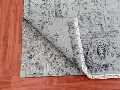 Tabriz Transitional hand-knotted wool/silk rug in Gray & Silver Gray, 8' x 9'10" — SKU O079274 (view 4)