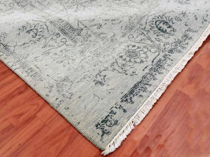 Tabriz Transitional hand-knotted wool/silk rug in Gray & Silver Gray, 8' x 9'10" — SKU O079274 (view 6)