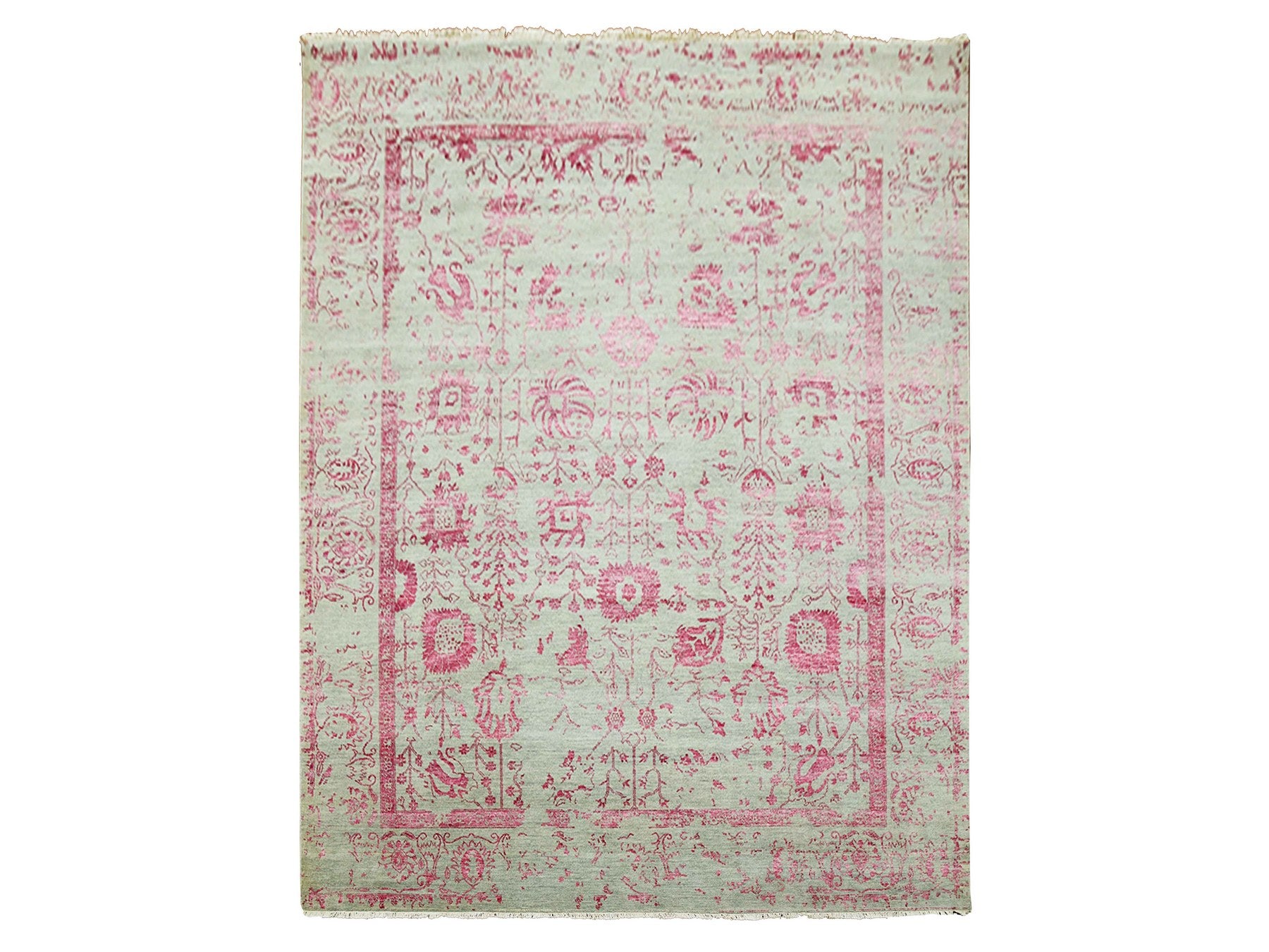 Tabriz Transitional hand-knotted wool/silk rug in Pink & Beige, 8'10" x 11'3" — SKU O079275