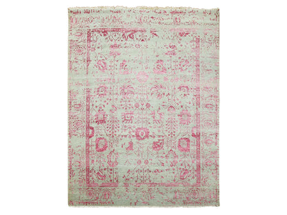 Tabriz Transitional hand-knotted wool/silk rug in Pink & Beige, 8'10" x 11'3" — SKU O079275