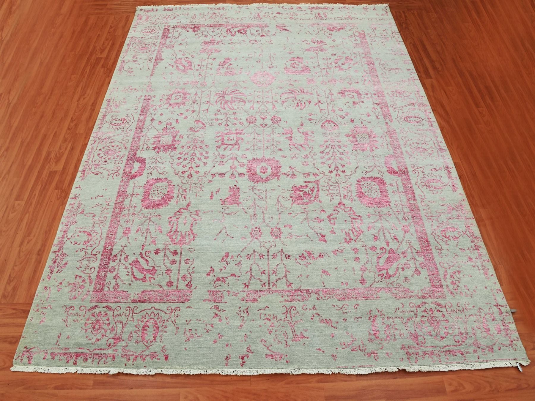 Tabriz Transitional hand-knotted wool/silk rug in Pink & Beige, 8'10" x 11'3" — SKU O079275 (view 2)