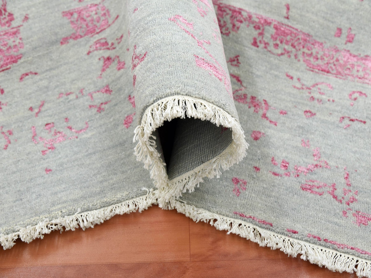 Tabriz Transitional hand-knotted wool/silk rug in Pink & Beige, 8'10" x 11'3" — SKU O079275 (view 5)