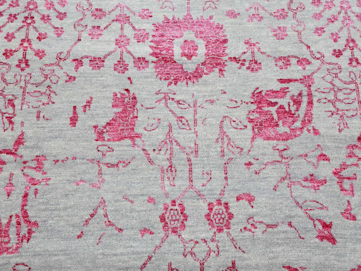 Tabriz Transitional hand-knotted wool/silk rug in Pink & Beige, 8'10" x 11'3" — SKU O079275 (view 8)