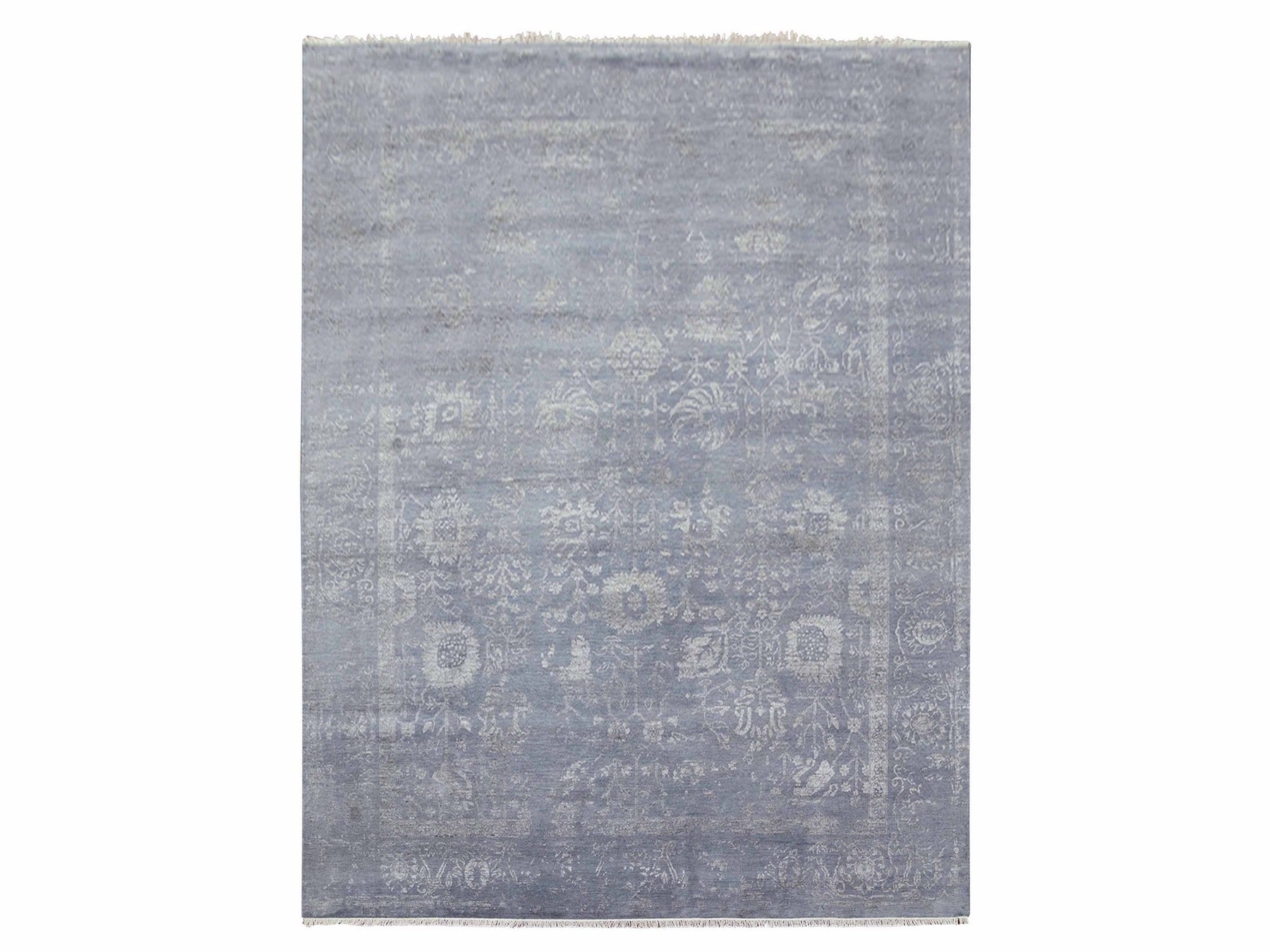 Tabriz Transitional hand-knotted wool/silk rug in Gray, 8'10" x 11'8" — SKU O079277