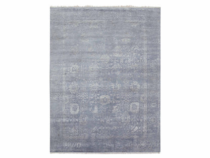 Tabriz Transitional hand-knotted wool/silk rug in Gray, 8'10" x 11'8" — SKU O079277