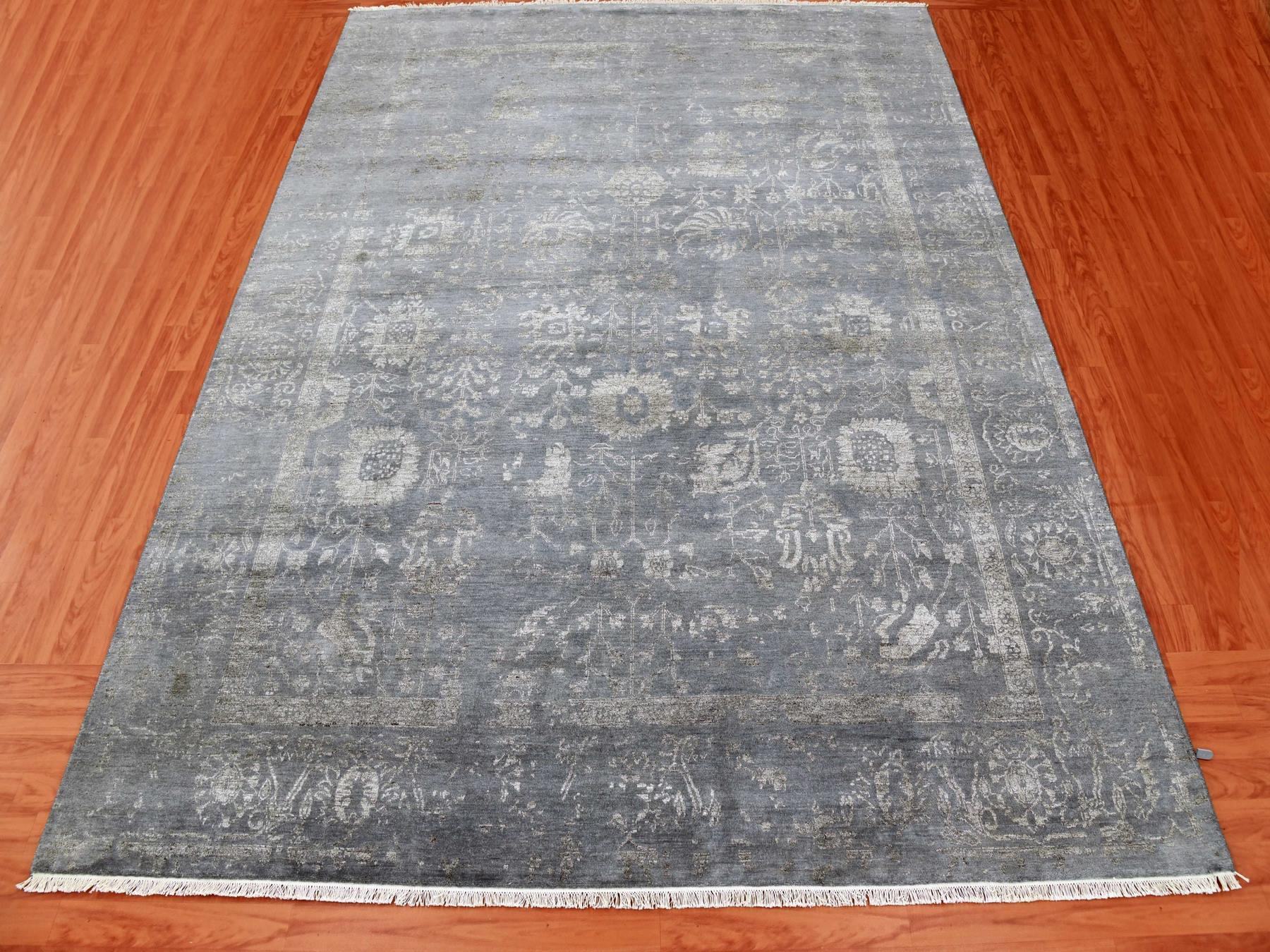 Tabriz Transitional hand-knotted wool/silk rug in Gray, 8'10" x 11'8" — SKU O079277 (view 2)